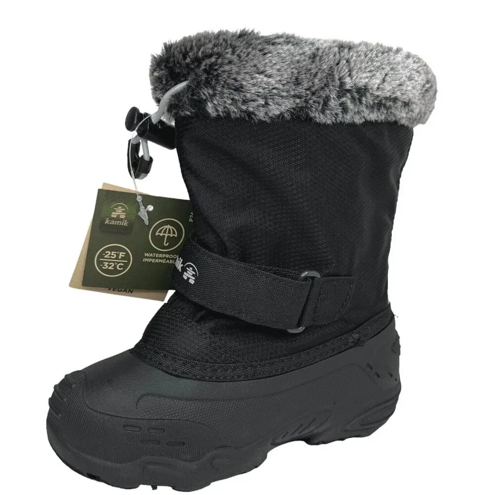 Kamik‎ Toddler Boy Girls Waterproof Snow Boots Size 9 Black Vegan Winter Shoes